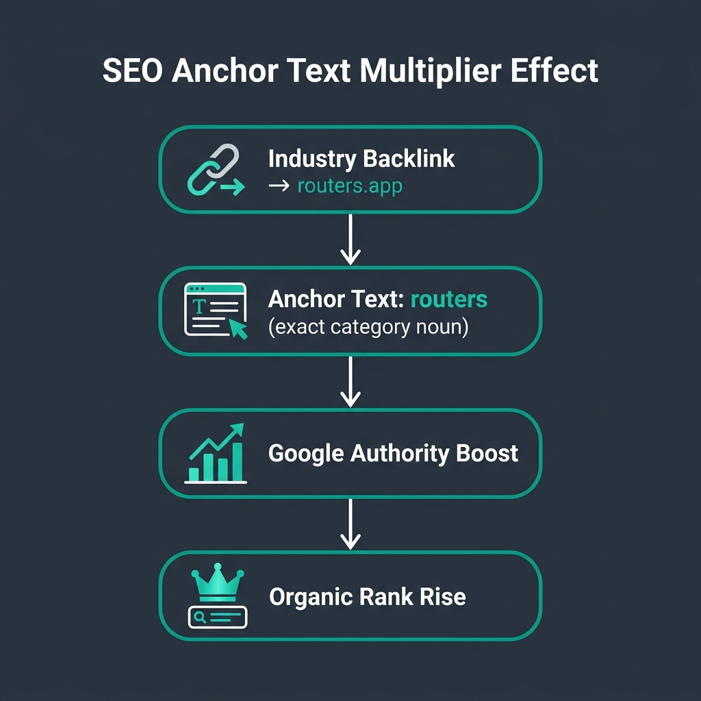 SEO anchor text multiplier flowchart showing organic search authority boost